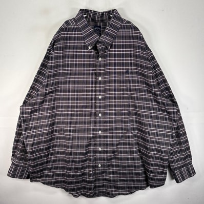 古着 ブルックスブラザーズ Brooks Brothers 長袖シャツ ボタンダウン ワンポイント 2XL グレー系 チェック メンズ