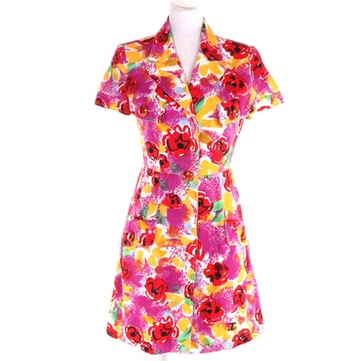 美品 シャネル ココボタン カメリア 半袖 シャツワンピース 38 97P