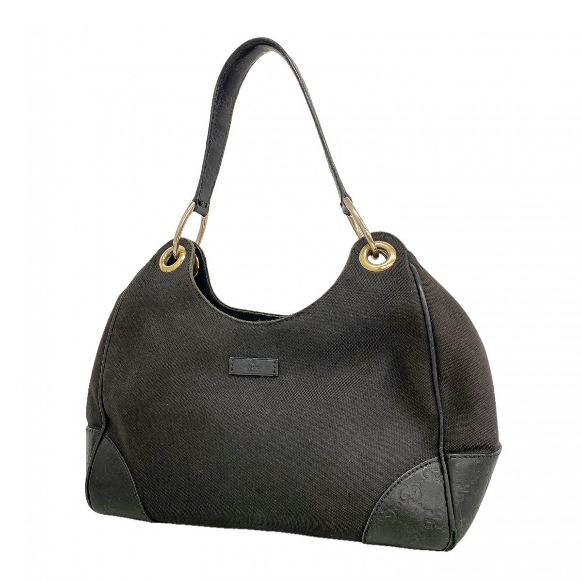 ★最終価格【6gc2741】グッチ ショルダーバッグ グッチシマ 257265 キャンバス レザー ブラック シャンパンゴールド金具【中古】レディース