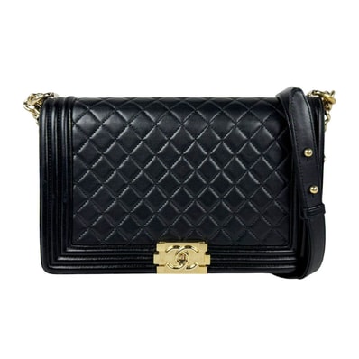 シャネル CHANEL ショルダーバッグ ボーイシャネル ラージ ラムスキン ブラック ゴールド レディース【中古】 z11180