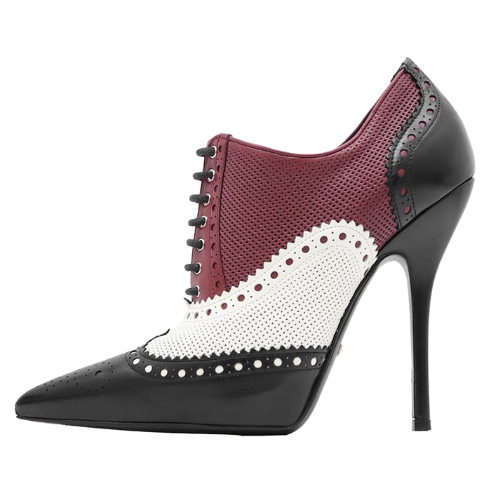 SALE【美品】GUCCI グッチ レースアップブーティ サイズ 36 レディース スペクテイター ブローグ ウィングチップ パンチングレザー ハイヒール シューズ 革靴 箱・袋付属 ブラック アイボリー バーガンディ 黒 白 赤 イタリア製