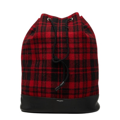 サンローラン ツイード リュック バックパック 巾着 レッド レザー ウール レディース SAINT LAURENT 【中古】