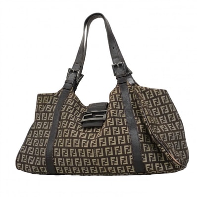 【6db2177】フェンディ ハンドバッグ ズッキーノ ナイロンキャンバス ブラウン シルバー金具【中古】レディース