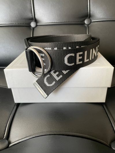 CELINE Medium Double Ring Belt In Jacquard Textile And Calfskin "Black"