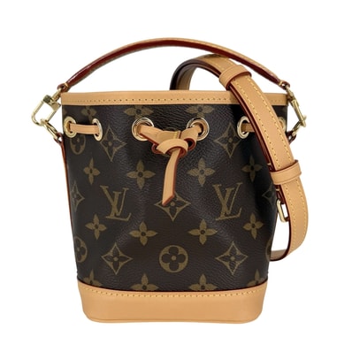 LOUIS VUITTON ルイヴィトン 2WAY ナノノエ ショルダーバッグ ハンドバッグ 肩掛け 斜め掛け モノグラムキャンバス M81266 PVCコーティングキャンバス レザー ブラウン 茶 ゴールド金具 レディース 美品【中古品】