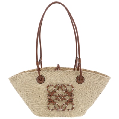 LOEWE ロエベ アナグラム バスケットバッグ スモール トートバッグ AABKP65X04 ラフィア ベージュ レディース【中古】