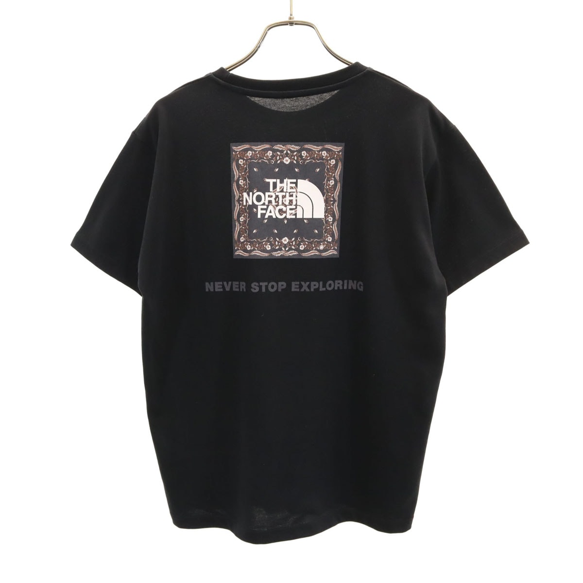 美品 THE NORTH FACE ノースフェイス バック バンダナスクエアロゴ 半袖 Tシャツ L ブラック NTW32446 アウトドア