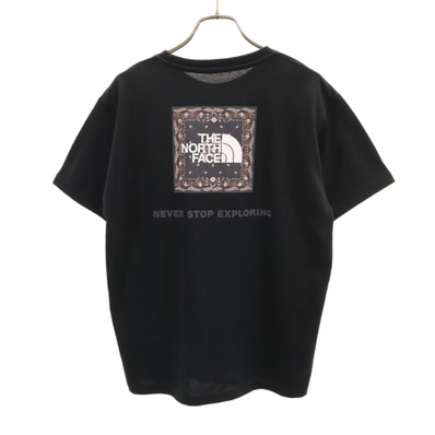 美品 THE NORTH FACE ノースフェイス バック バンダナスクエアロゴ 半袖 Tシャツ L ブラック NTW32446 アウトドア