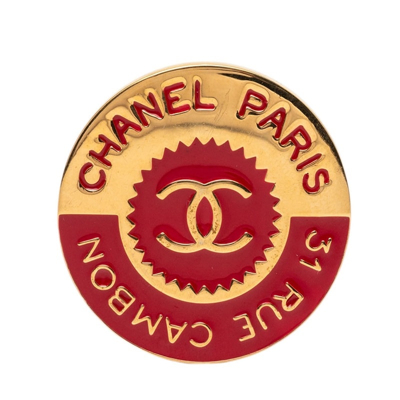 シャネル ココマーク 31 RUE CAMBON ル カンボン ラウンド ロゴ ブローチ ゴールド レッド メッキ レディース CHANEL 【中古】