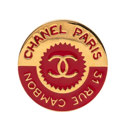 シャネル ココマーク 31 RUE CAMBON ル カンボン ラウンド ロゴ ブローチ ゴールド レッド メッキ レディース CHANEL 【中古】