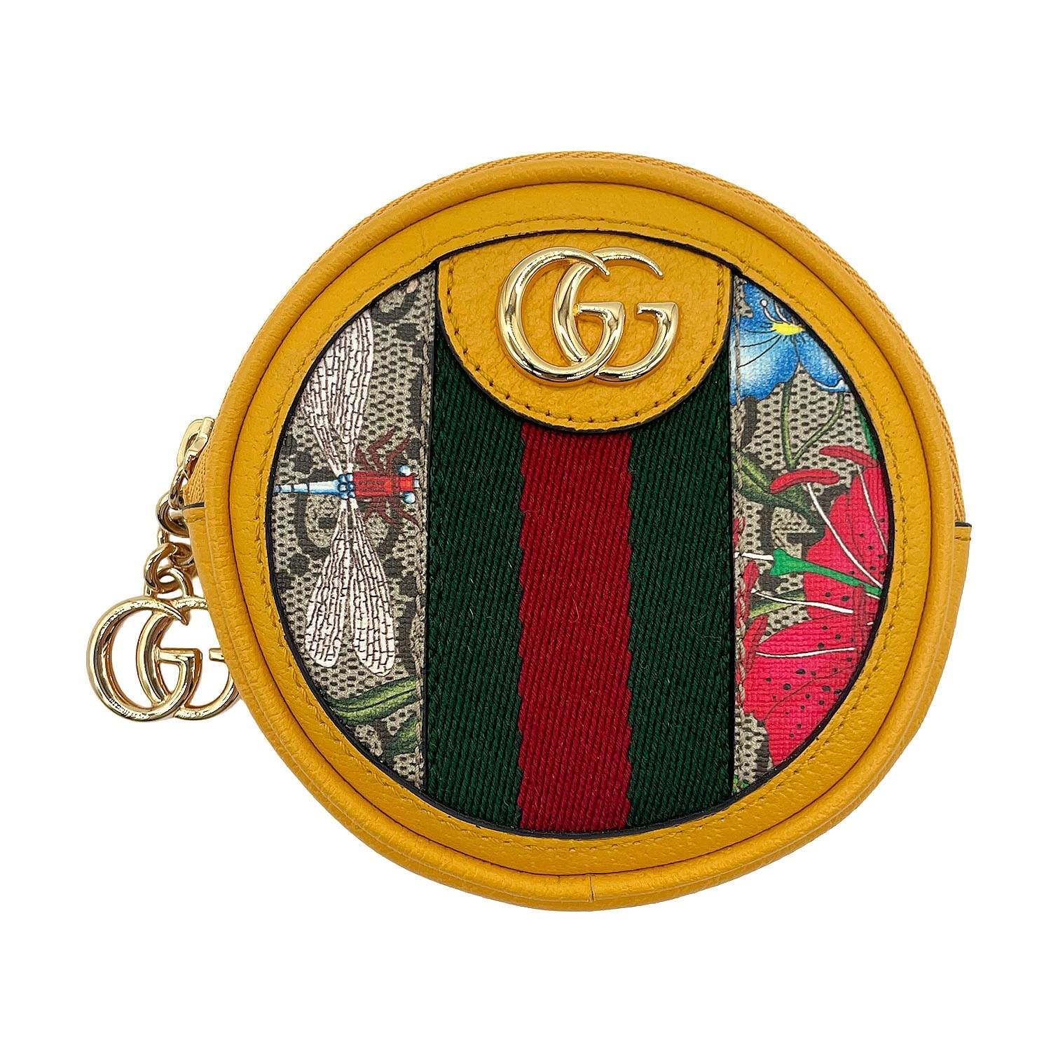 GUCCI グッチ GGフローラル  ラウンド 花柄 コインケース
 小銭入れ オフィディア 574840 コーティングキャンバス レザー イエロー レディース
 【中古】