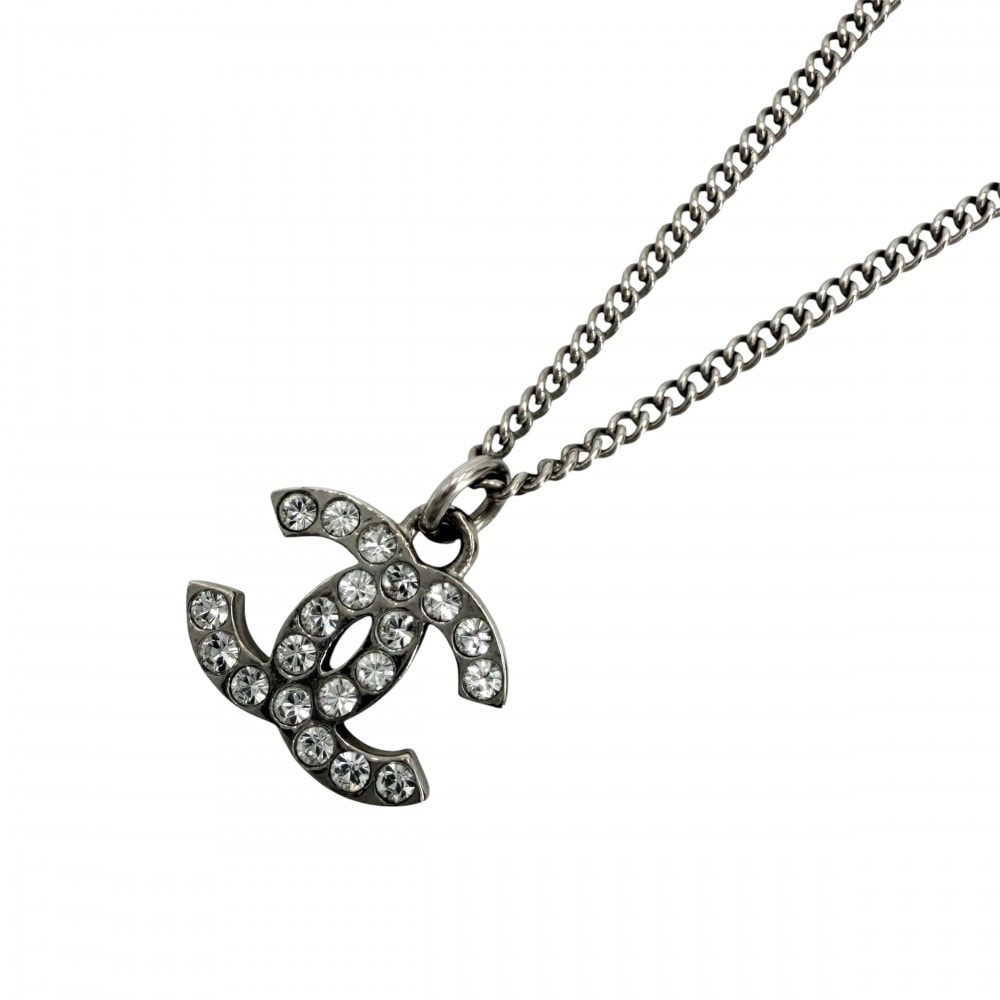 CHANEL シャネル ネックレス ココマーク ペンダント アクセサリー GP  ラインストーン   F13V シルバー レディース 約5.0g 2013年【中古品】
