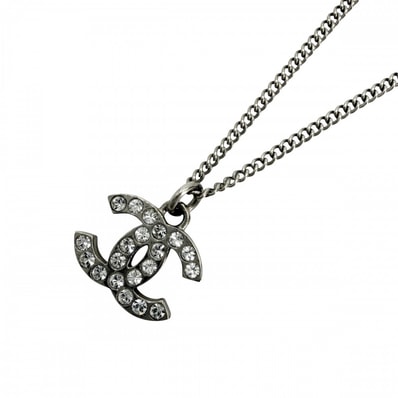 CHANEL シャネル ネックレス ココマーク ペンダント アクセサリー GP ラインストーン F13V シルバー レディース 約5.0g 2013年【中古品】
