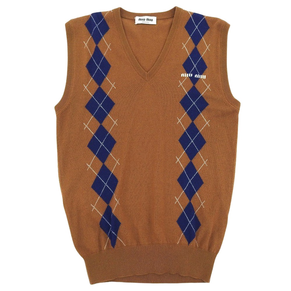 ミュウミュウ 美品 カシミヤ ニット ベスト レディース ブラウン 36 MMV042 22年製 36