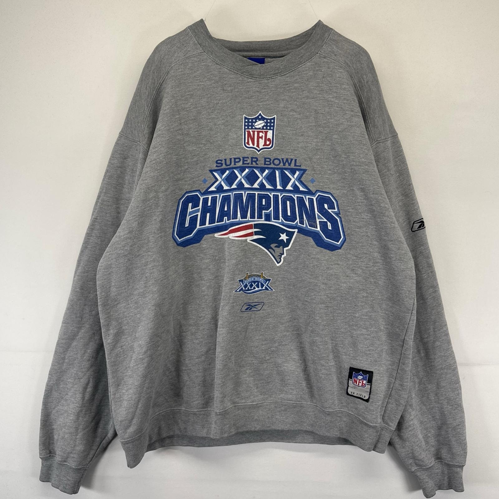 古着 リーボック Reebok スウェット NFL スーパーボウル ペイトリオッツ トレーナー チーム プリント L  グレー系 メンズ