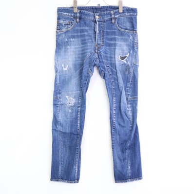 ディースクエアード S74LB0873 MEDIUM WASH 4 TIDY BIKER JEANS ブルー ダメージ加工 ボタンフライデニムパンツ 46