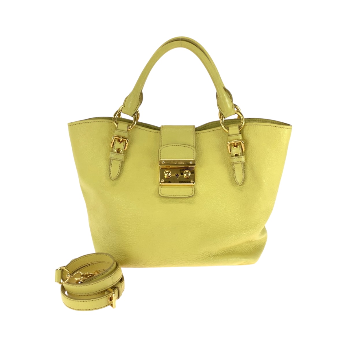 美品 MIUMIU ミュウミュウ マドラス イエロー ゴールド金具 レザー ショルダーバッグ ハンドバッグ 2way 502194 【中古】