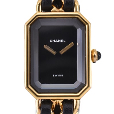 値下 シャネル CHANEL H0001 プルミエール S GP/レザー クォーツ レディース 良品 H#143779