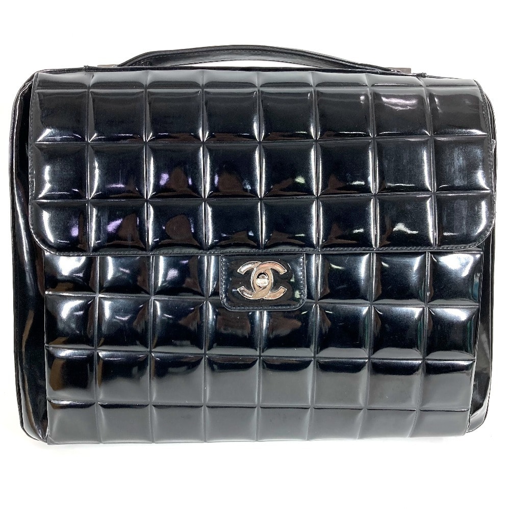 シャネル CHANEL CC ココマーク ロゴ ビーチバッグ フラップ カバン ハンドバッグ 書類バッグ ブリーフケース ビジネスバッグ エナメル ブラック