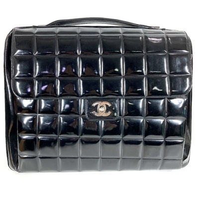 シャネル CHANEL CC ココマーク ロゴ ビーチバッグ フラップ カバン ハンドバッグ 書類バッグ ブリーフケース ビジネスバッグ エナメル ブラック