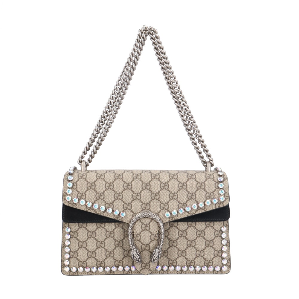 グッチ ラインストーン ディオニュソス GGスプリーム ショルダーバッグ GGスプリームキャンバス 400249 ベージュ レディース GUCCI 中古