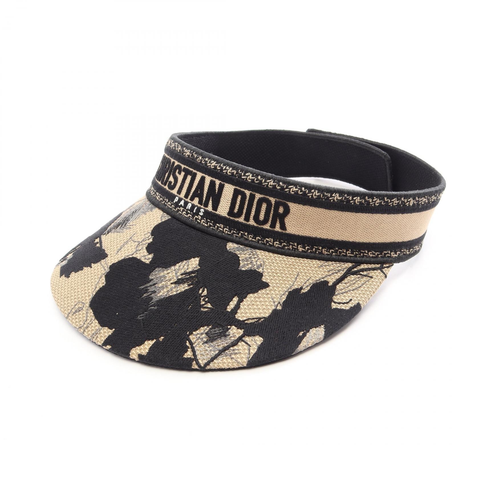 ディオール Dior ロゴ サンバイザー 帽子 キャンバス レディース ベージュ系 / ネイビー系 【中古】