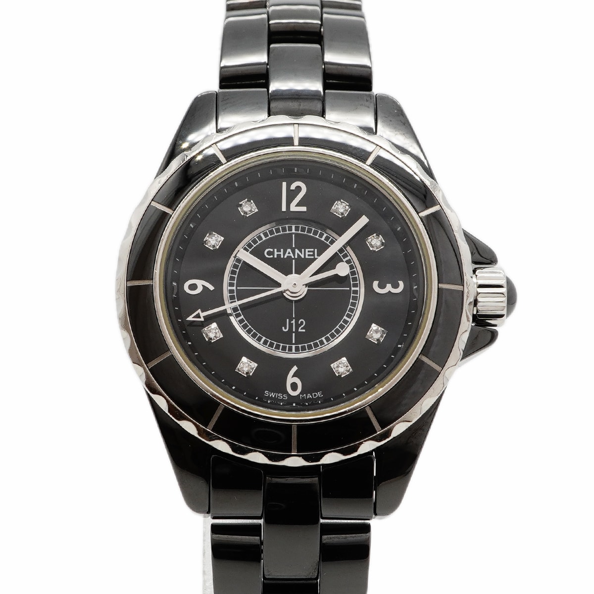 ★SALE【6wgc0229】シャネル J12 ダイヤ H2569 黒文字盤【中古】腕時計 レディース