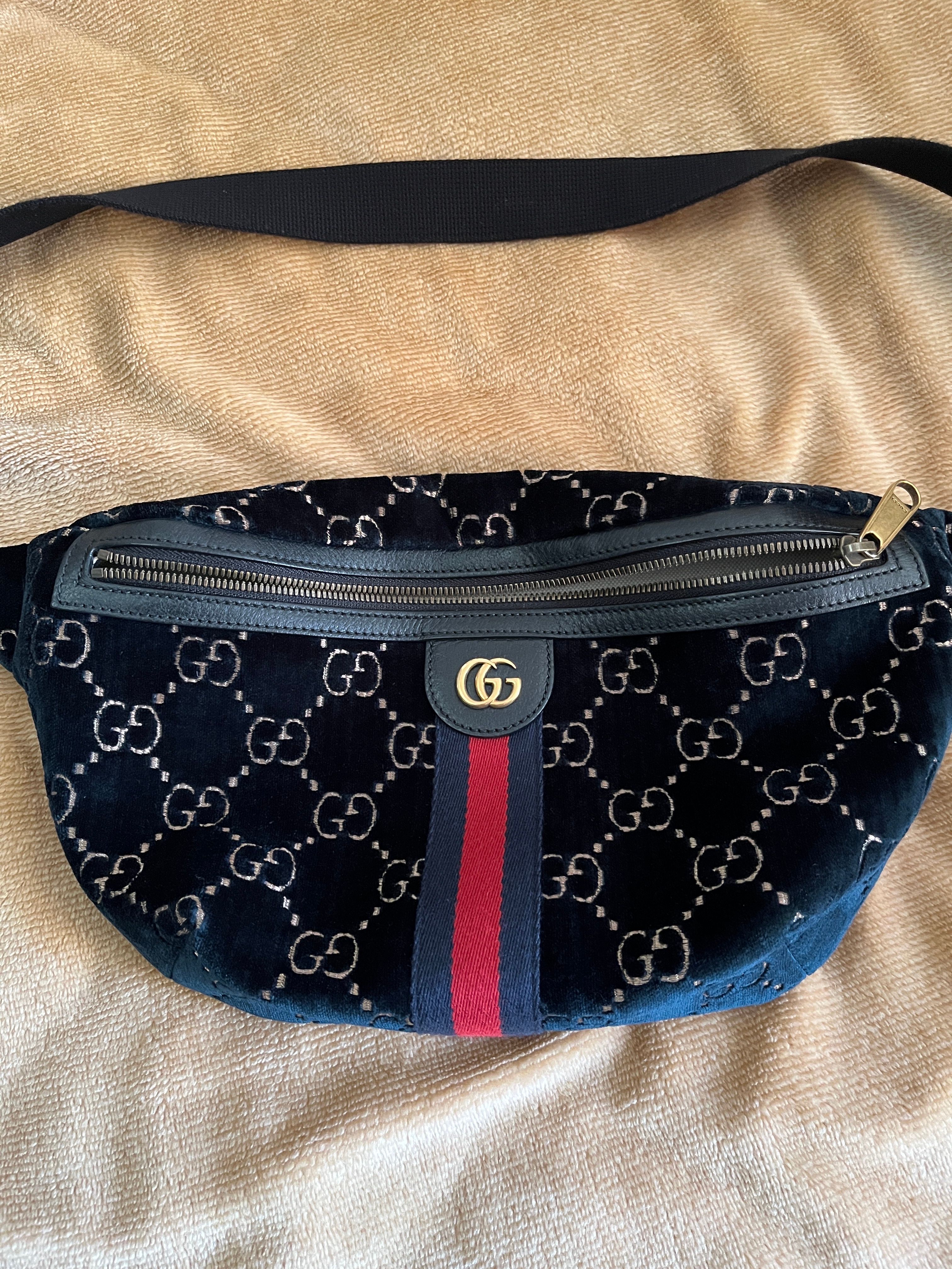 GUCCI Belt Bag GG Velvet "Blue"