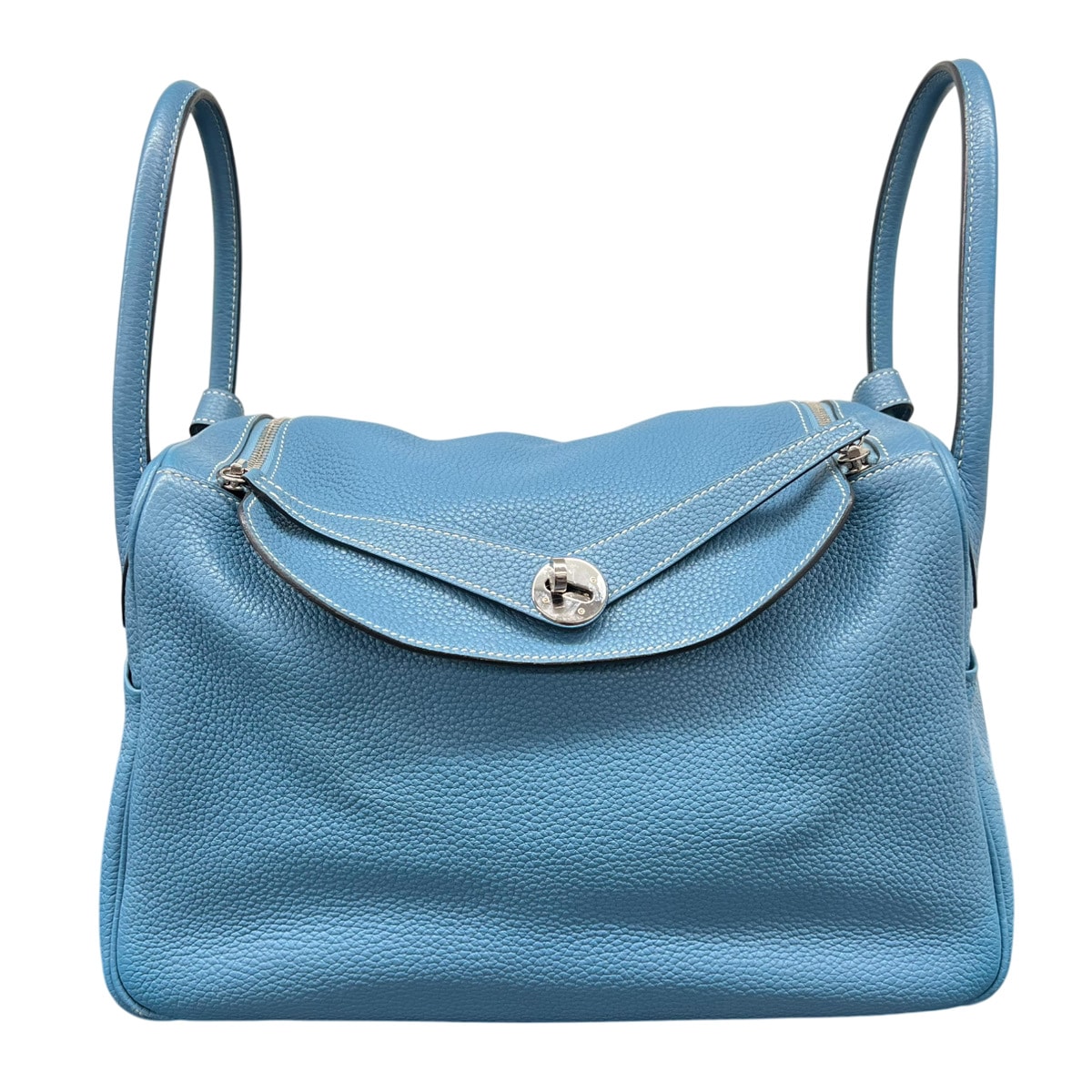 HERMES 美品 エルメス リンディ34 トリヨンクレマンス ブルージーン 2way ハンドバッグ ショルダーバッグ □R刻印 2014年製造 レザー ライトブルー ワンショルダー セミショルダー 肩掛け ABランク 中古 鑑定済 エルメスバッグ