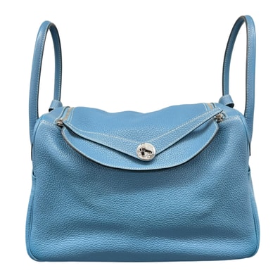 HERMES 美品 エルメス リンディ34 トリヨンクレマンス ブルージーン 2way ハンドバッグ ショルダーバッグ □R刻印 2014年製造 レザー ライトブルー ワンショルダー セミショルダー 肩掛け ABランク 中古 鑑定済 エルメスバッグ