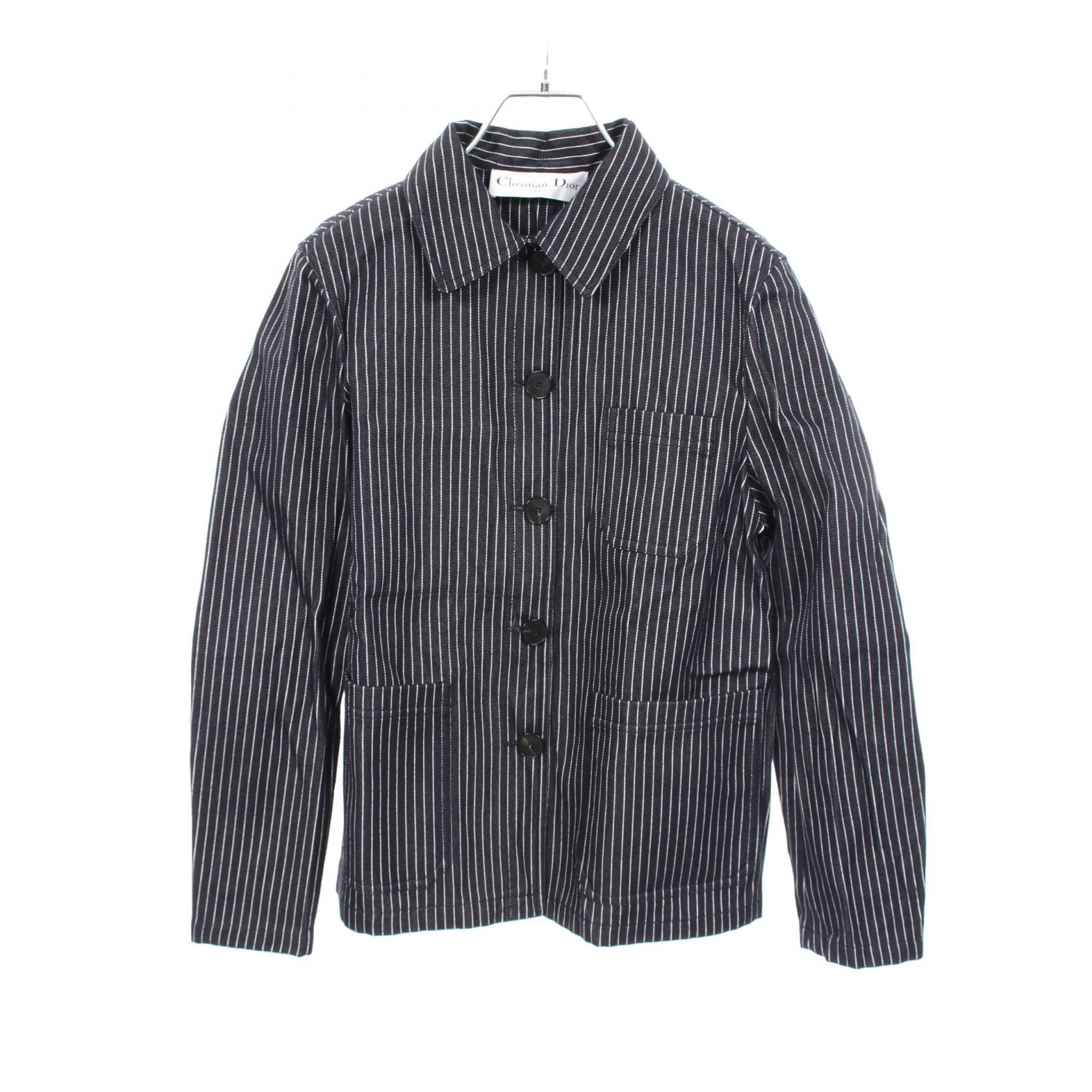 ディオール Dior BEE刺繍 ストライプ シャツ 衣料品 アウター シルク コットン レディース ネイビー系 【中古】