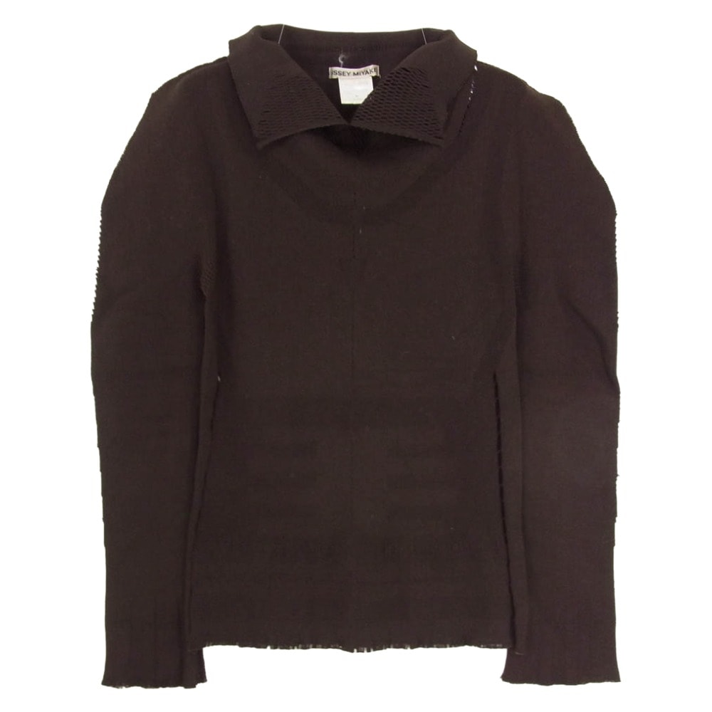 ISSEY MIYAKE イッセイミヤケ IM93-KK090 ハイネック メッシュ 長袖 ニット カットソー ブラウン系 M【中古】