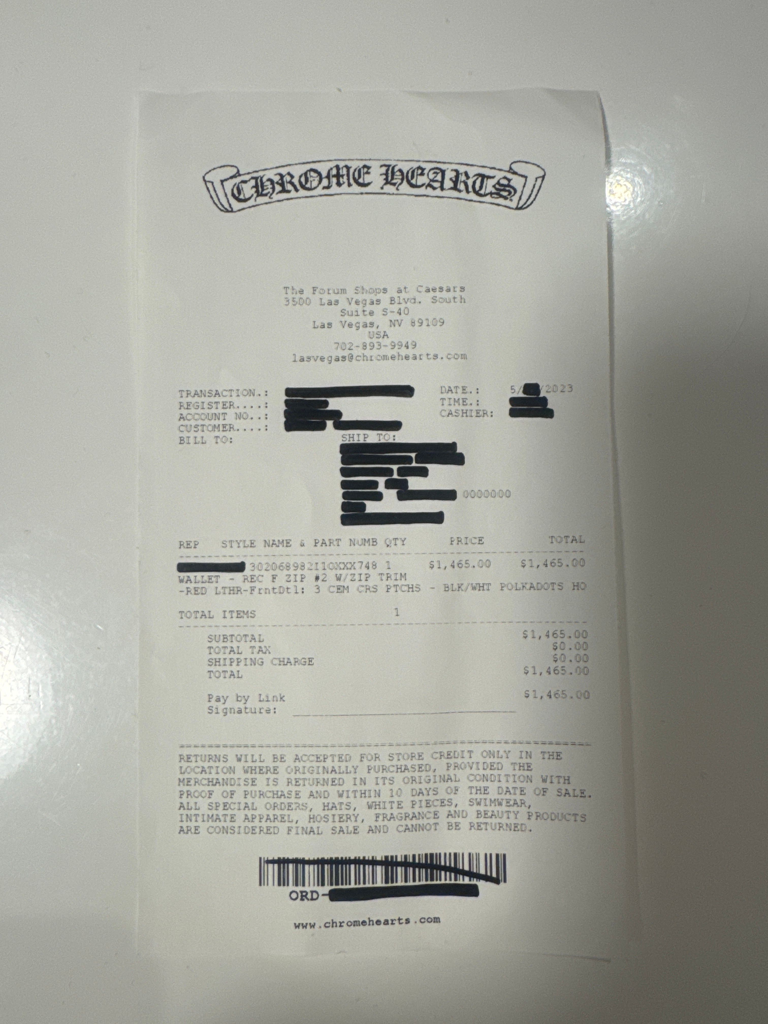 Chrome Hearts REC F Heavy Leather Zip Wallet / 3 Cemetary Cross "Black"