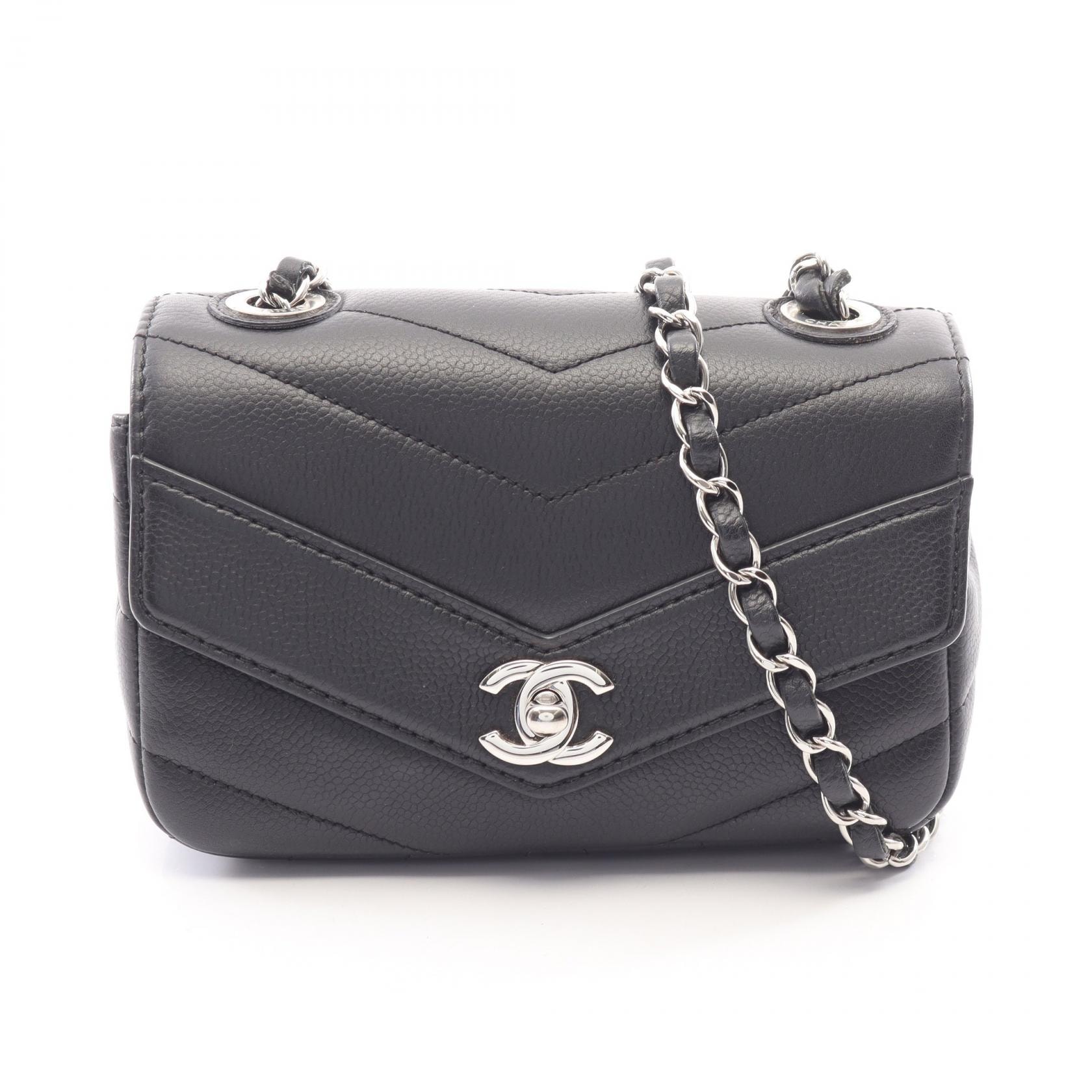 シャネル CHANEL シェブロン Vステッチ ショルダーバッグ バッグ キャビアスキン(グレインドカーフ) レディース ブラック系 【中古】