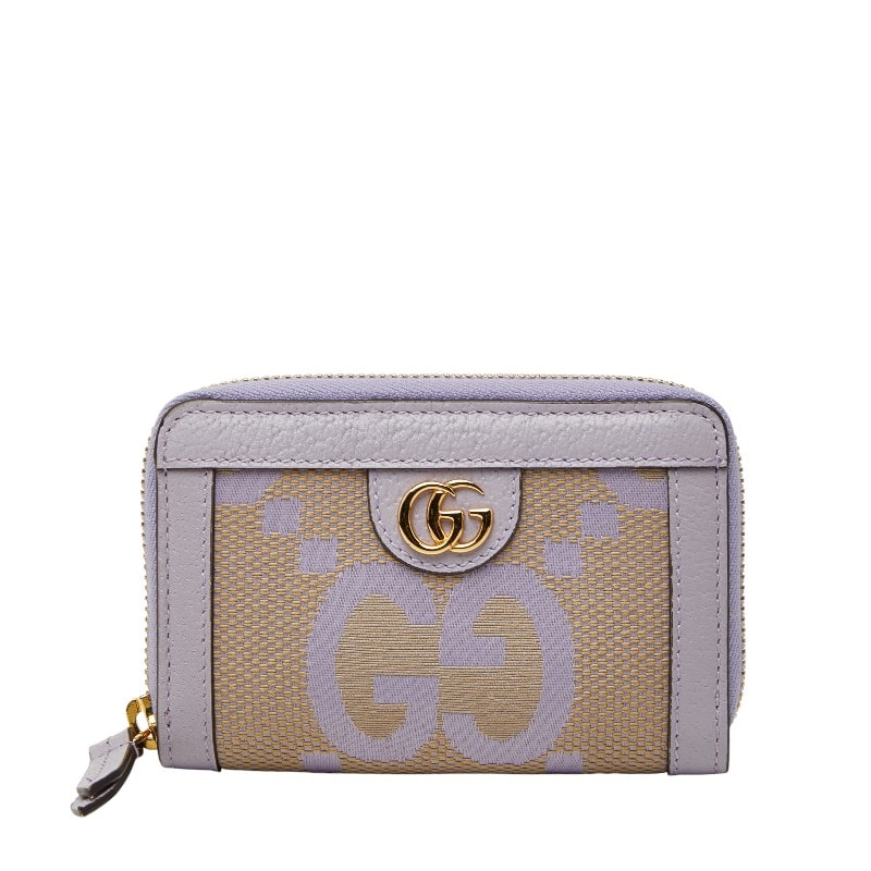 グッチ ジャンボGG カードケース コインケース 726503 ベージュ パープル キャンバス レザー レディース GUCCI 中古