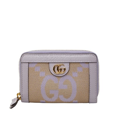 グッチ ジャンボGG カードケース コインケース 726503 ベージュ パープル キャンバス レザー レディース GUCCI 中古