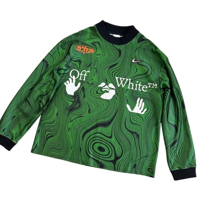 NIKE ナイキ Off-White オフホワイト ユニフォーム ゲームシャツ 長袖Tシャツ HO230308CVT XL ポリエステル グリーン ブラック メンズ【中古】