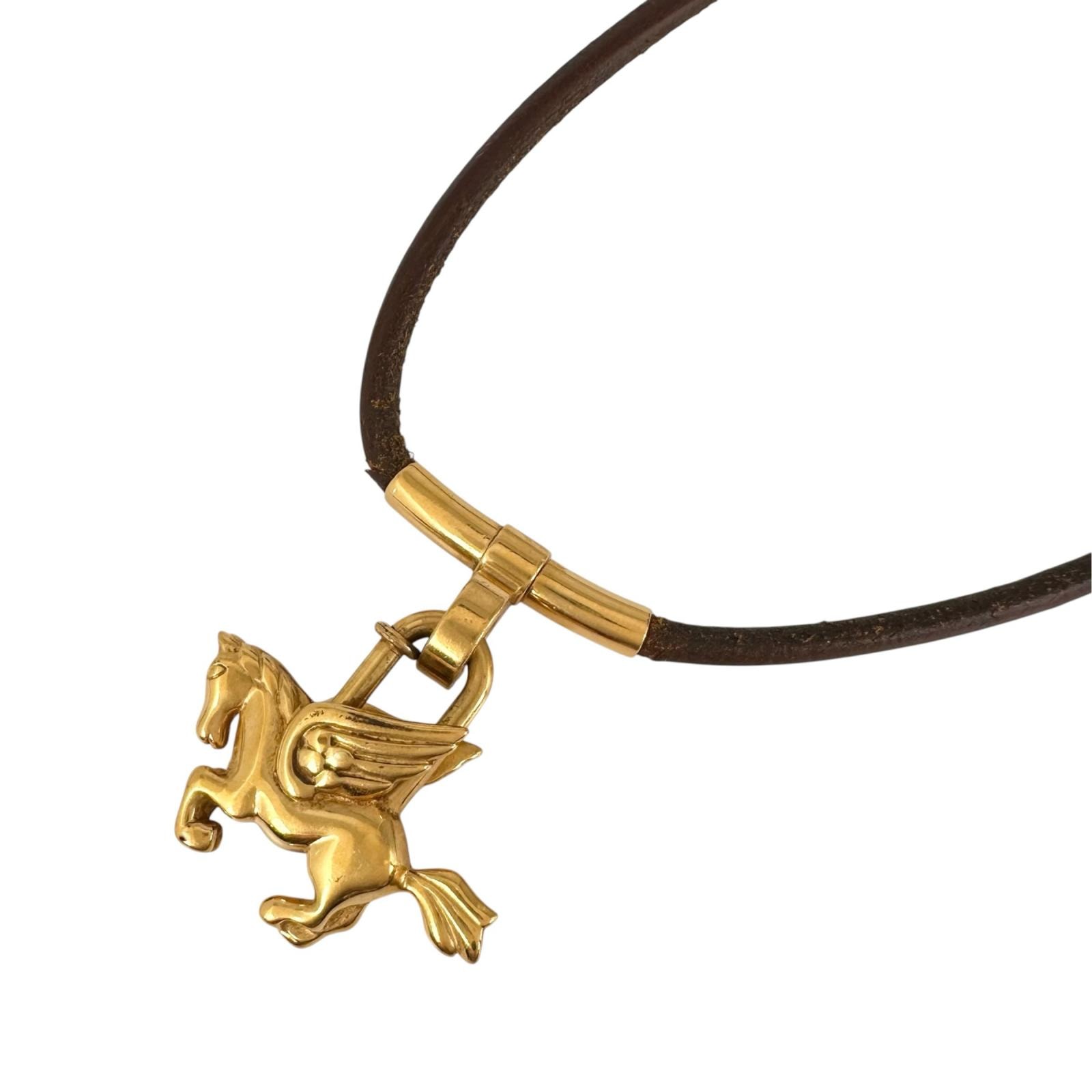 HERMES エルメス ペガサス チョーカー GP/レザー ゴールド レディース カデナモチーフ 2WAY【中古】