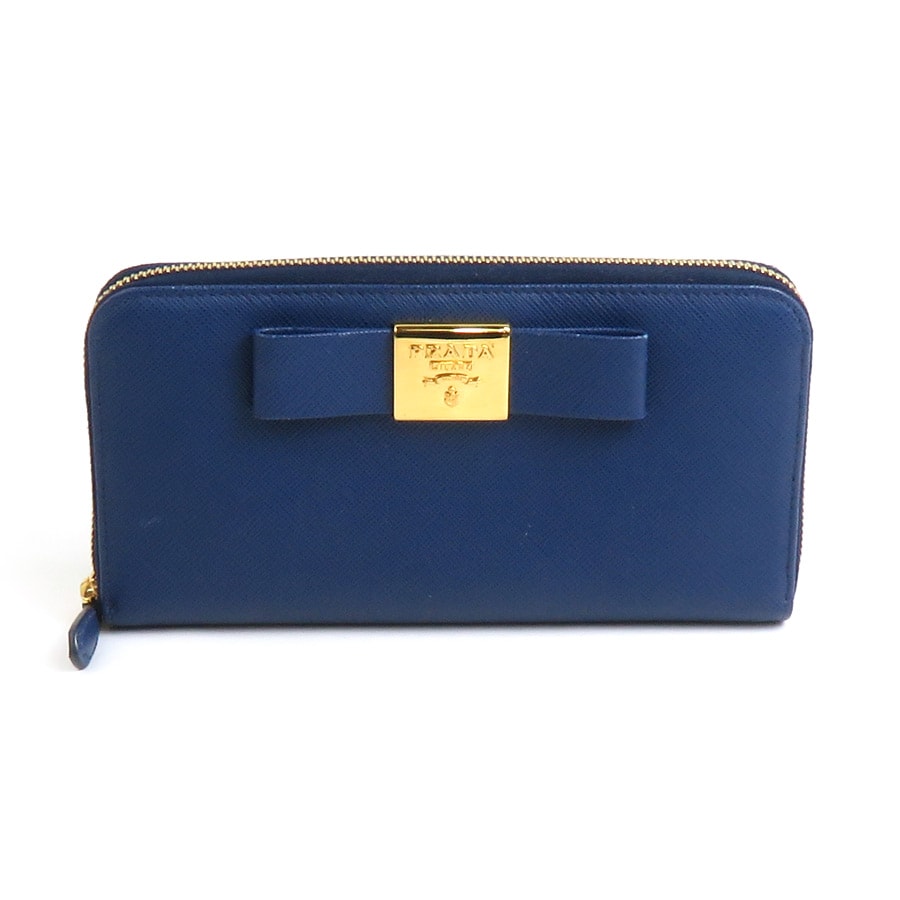 プラダ PRADA ラウンドファスナー長財布 レザー ブルー レディース 1ML506【中古】 55869f