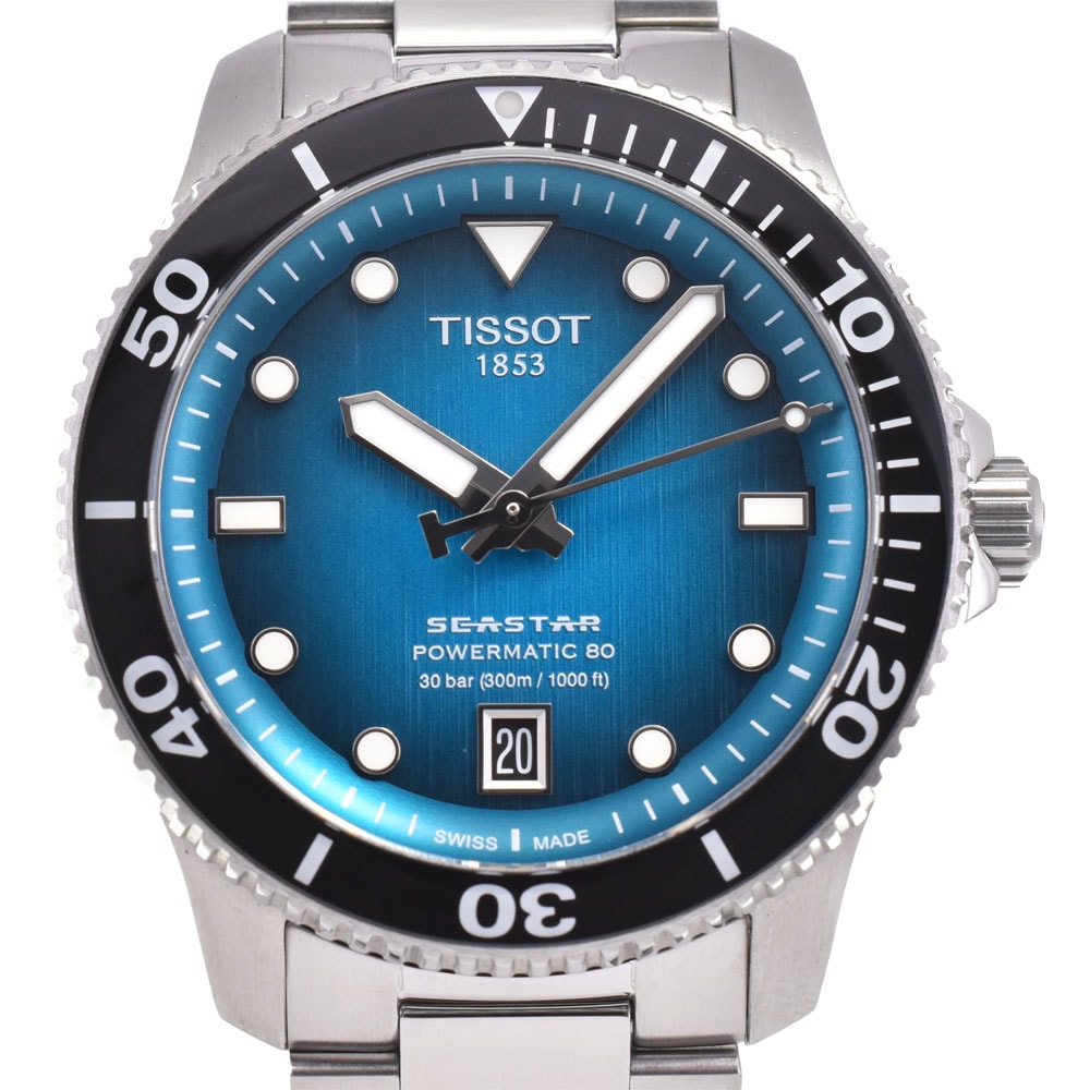 ティソ TISSOT T120.807.11.091.00 シースター1000 デイト ターコイズグラデーション 自動巻き メンズ 美品 内箱付き 腕時計 D#147405