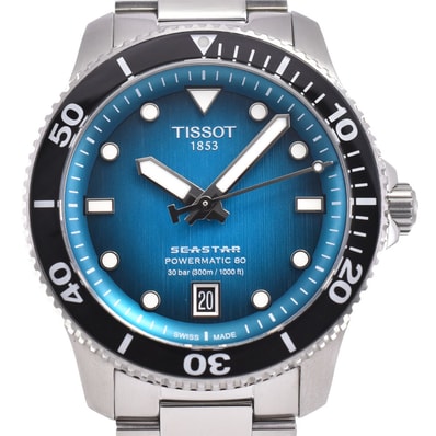 ティソ TISSOT T120.807.11.091.00 シースター1000 デイト ターコイズグラデーション 自動巻き メンズ 美品 内箱付き 腕時計 D#147405