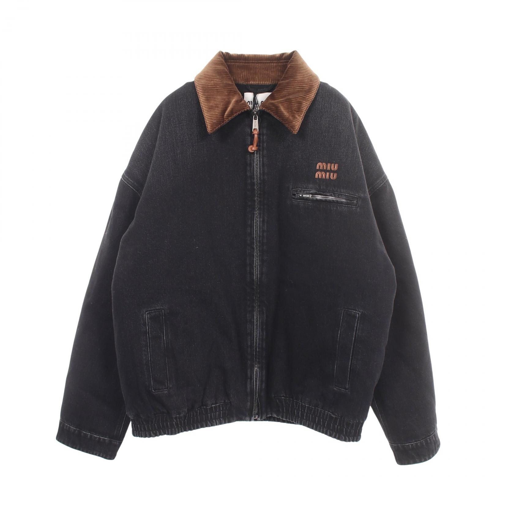 ミュウ ミュウ Miu Miu DENIM NERO PADD 中綿 ウォッシュ加工 デニムジャケット 衣料品 アウター コットン レディース ブラック系 / ブラウン系 【中古】