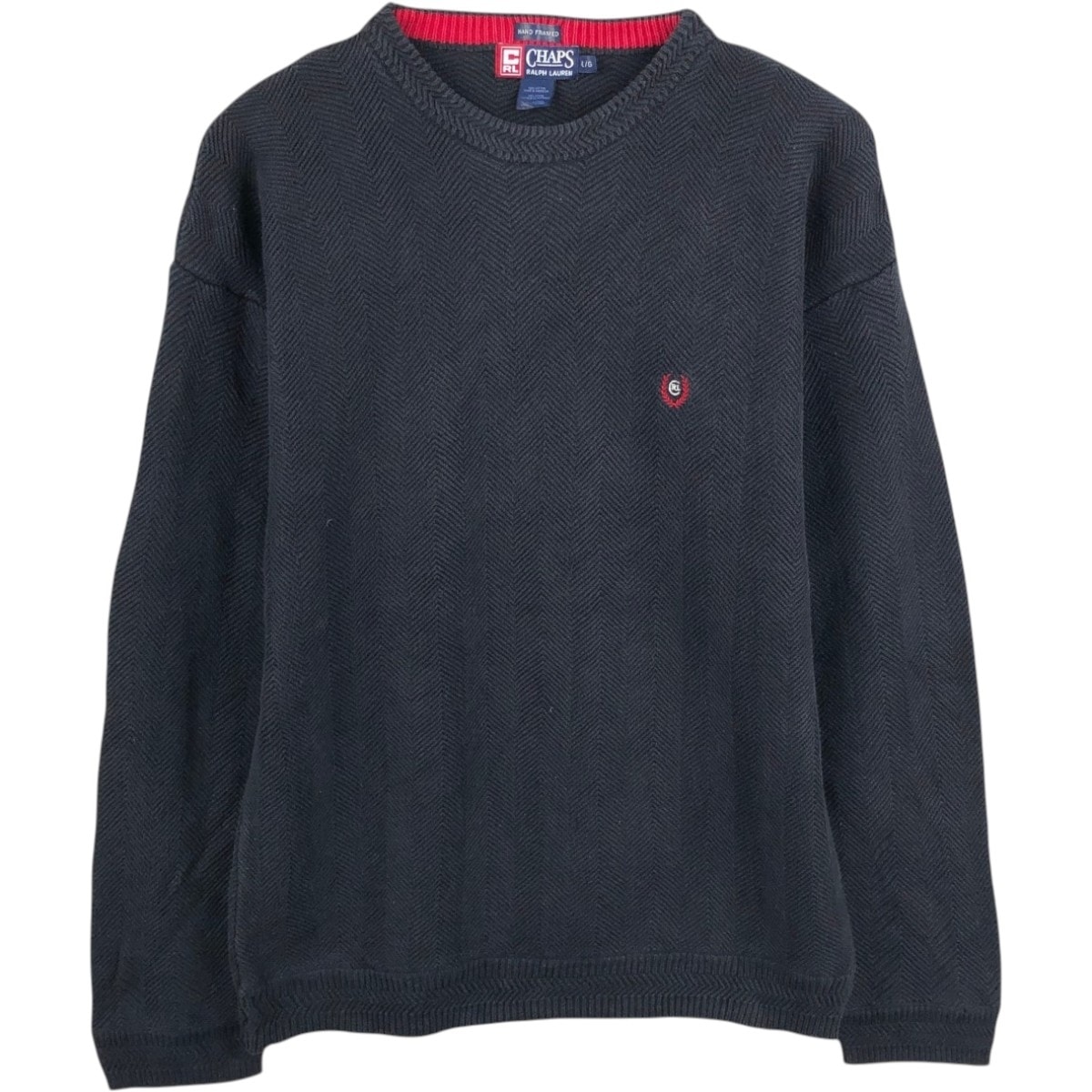 古着 ラルフローレン Ralph Lauren CHAPS チャップス ヘリンボーン コットンニットセーター メンズL相当/eaa654452