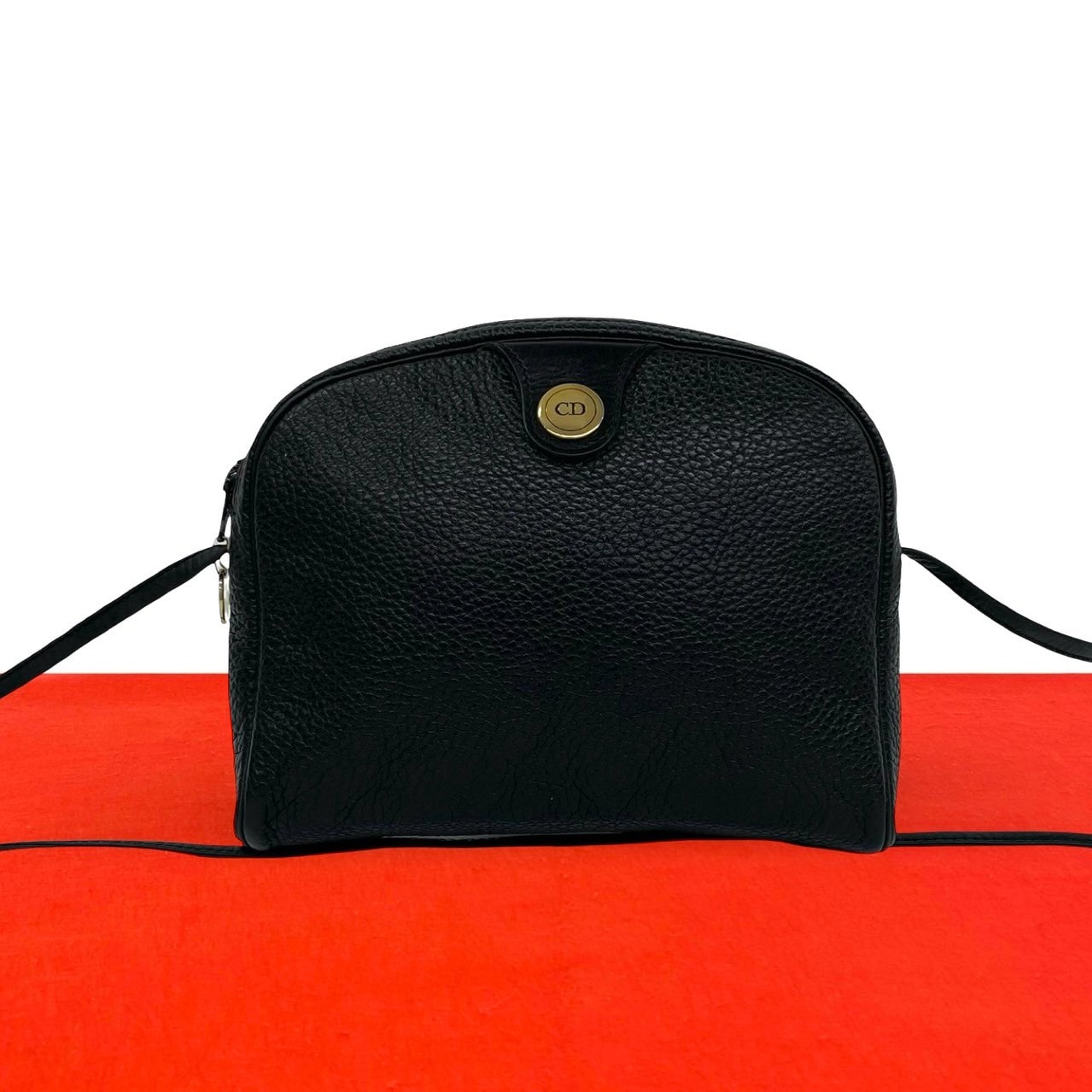 Christian Dior ディオール CD ロゴ金具 レザー ショルダーバッグ ブラック
 33872