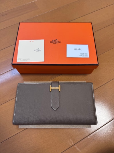 Hermes Bearn Soufflet Epsom "Etoupe/Gold"