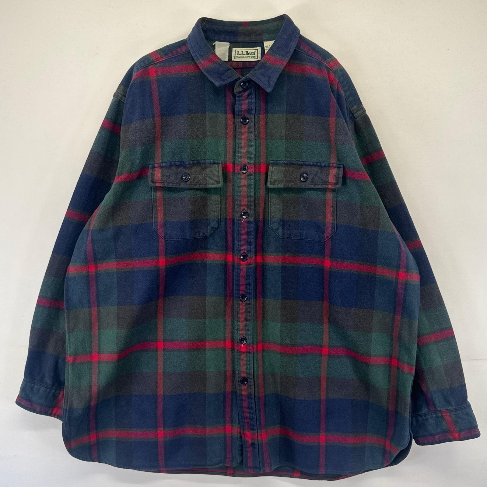 古着 90's/90年代 エルエルビーン L.L.Bean 長袖シャツ シャモアシャツ ヘビー 厚手  胸ポケ ネルシャツ 2XL  ネイビー系 チェック メンズ