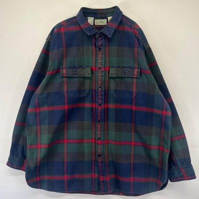 古着 90's/90年代 エルエルビーン L.L.Bean 長袖シャツ シャモアシャツ ヘビー 厚手 胸ポケ ネルシャツ 2XL ネイビー系 チェック メンズ