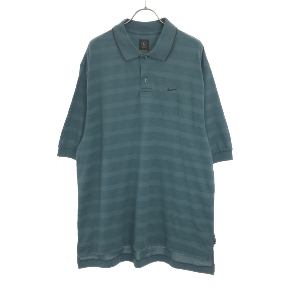 NIKE GOLF ナイキゴルフ ボーダー 刺繍 ゴルフ 半袖 ポロシャツ M ブルー系 鹿の子