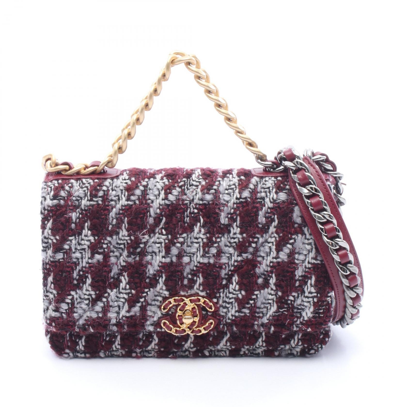 シャネル CHANEL 19 ディズヌフ マトラッセ ショルダーバッグ バッグ ファブリック レザー レディース ボルドー系 / グレー系 / マルチカラー AS1161 【中古】