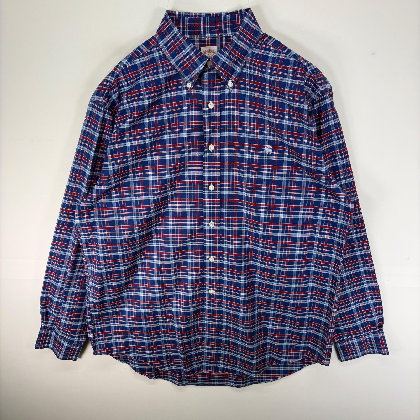 古着 ブルックスブラザーズ Brooks Brothers 長袖シャツ ワンポイントロゴ刺繍 1818 ボタンダウン L  ネイビー系 チェック メンズ